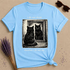 I Do Not Think Therefore I Do Not Am — Black Cat Humor T-Shirt for Women in Sky