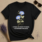 She Chose Peace — Morning Glory Botanical T-Shirt for Women in Black