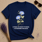 She Chose Peace — Morning Glory Botanical T-Shirt for Women in Navy