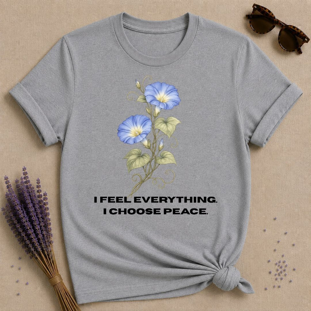 She Chose Peace — Morning Glory Botanical T-Shirt for Women in Sport Grey