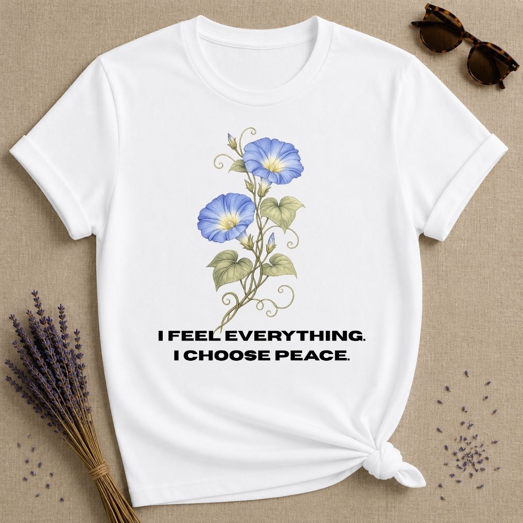 She Chose Peace — Morning Glory Botanical T-Shirt for Women in White