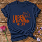 I Grew No Explanation Needed — Line Art Chrysalis T-Shirt for Women in Navy