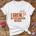 I Grew No Explanation Needed — Line Art Chrysalis T-Shirt for Women in White