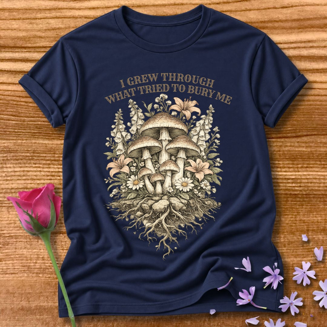 I Grew Through What Tried to Bury Me — Mushroom Botanical in Navy
