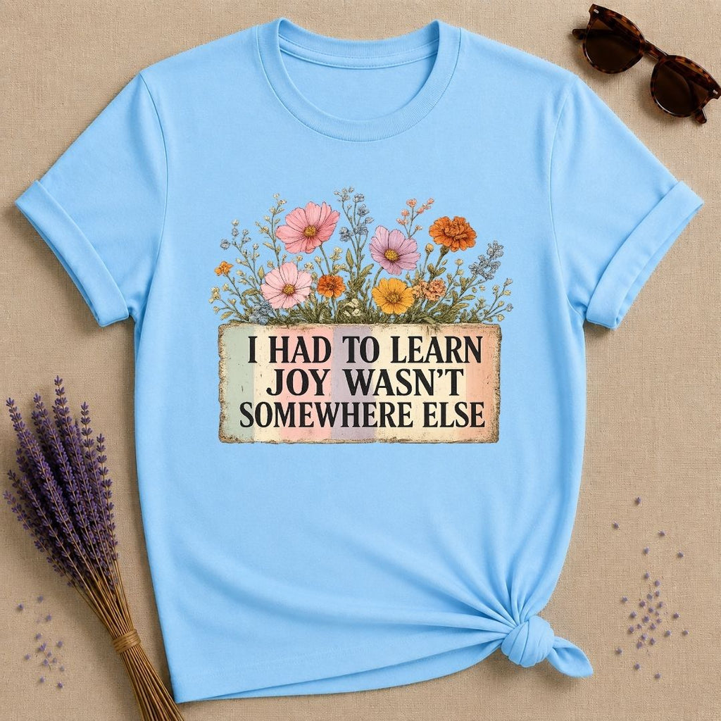 I Had to Learn Joy Wasn't Somewhere Else — Wildflower T-Shirt for Women in Sky