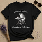 I Mind My Business Therefore I Thrive — Washed Out Frog Vintage T-Shirt for Women in Black