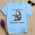 I Mind My Business Therefore I Thrive — Washed Out Frog Vintage T-Shirt for Women in Sky