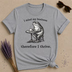 I Mind My Business Therefore I Thrive — Washed Out Frog Vintage T-Shirt for Women in Sport Grey