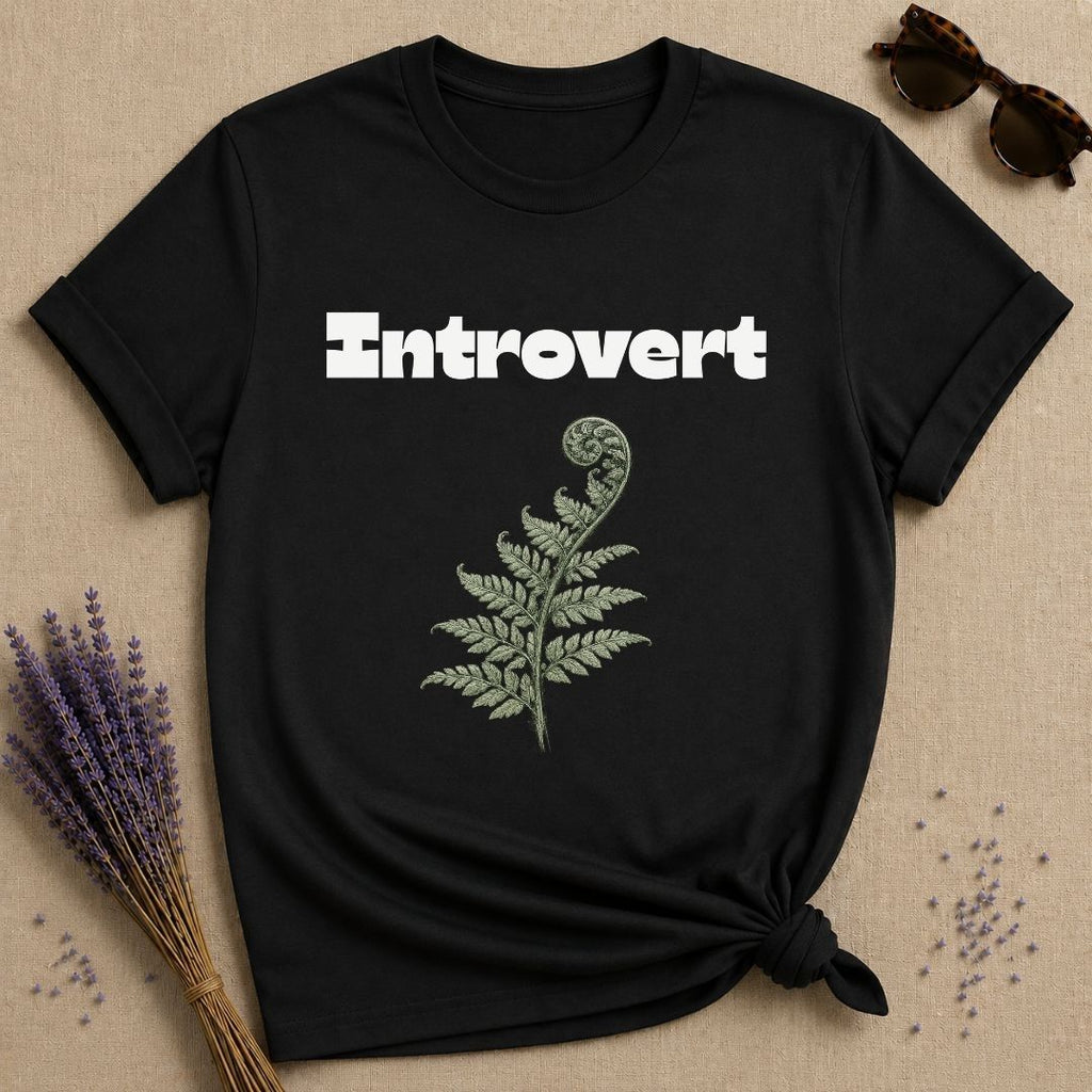 Introvert — Fern Botanical Graphic Tee for Women in Black