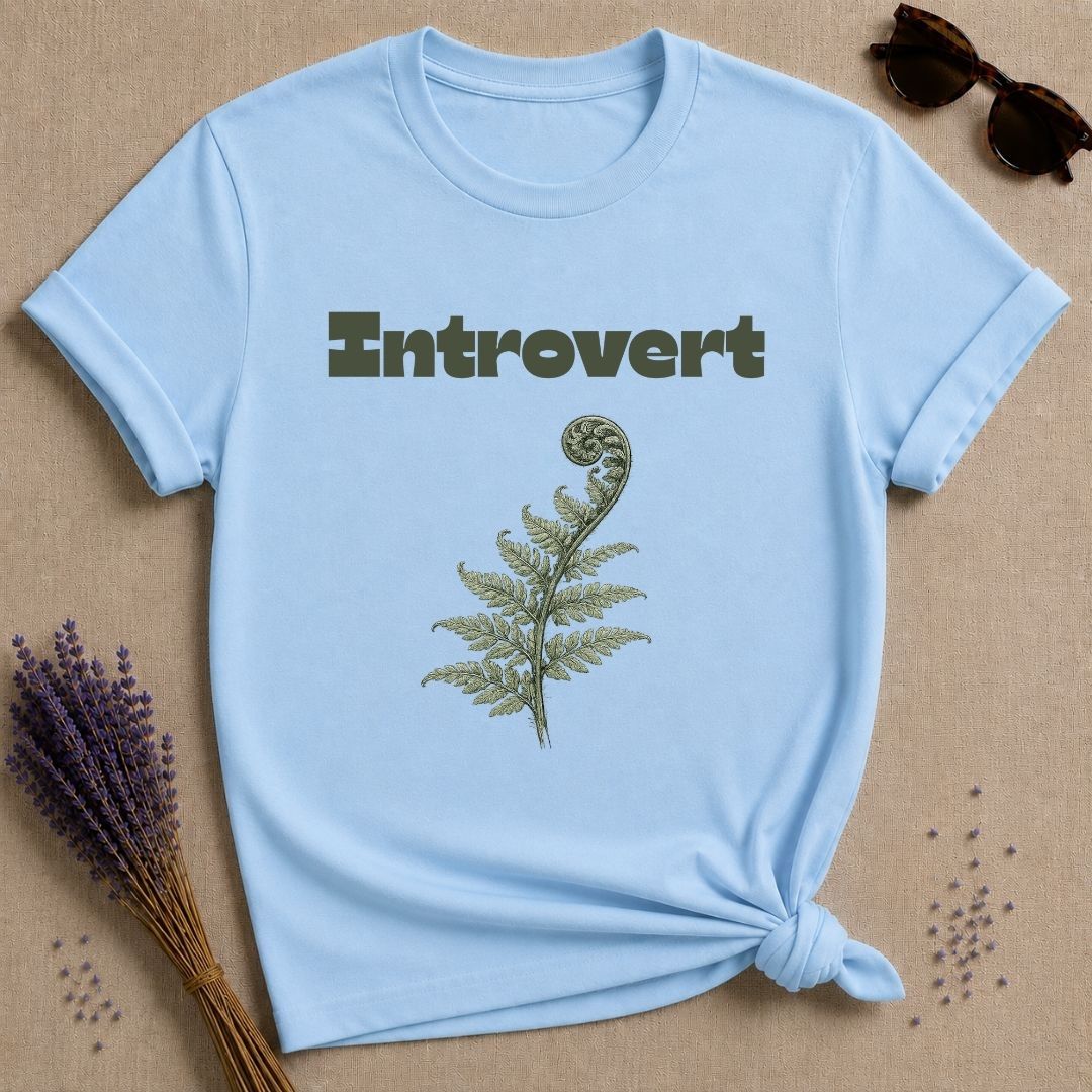 Introvert — Fern Botanical Graphic Tee for Women in Light Blue