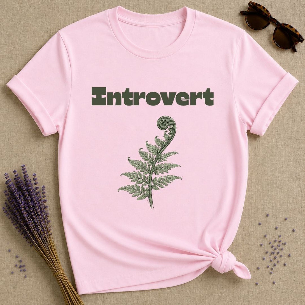 Introvert — Fern Botanical Graphic Tee for Women in Light Pink