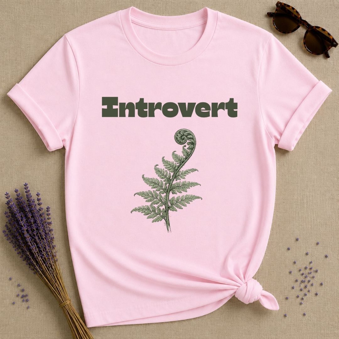 Introvert — Fern Botanical Graphic Tee for Women in Light Pink