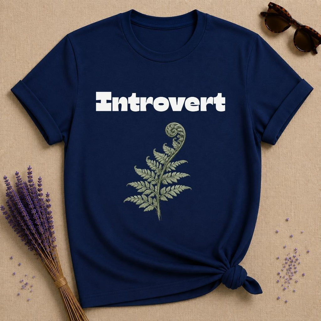 Introvert — Fern Botanical Graphic Tee for Women in Navy