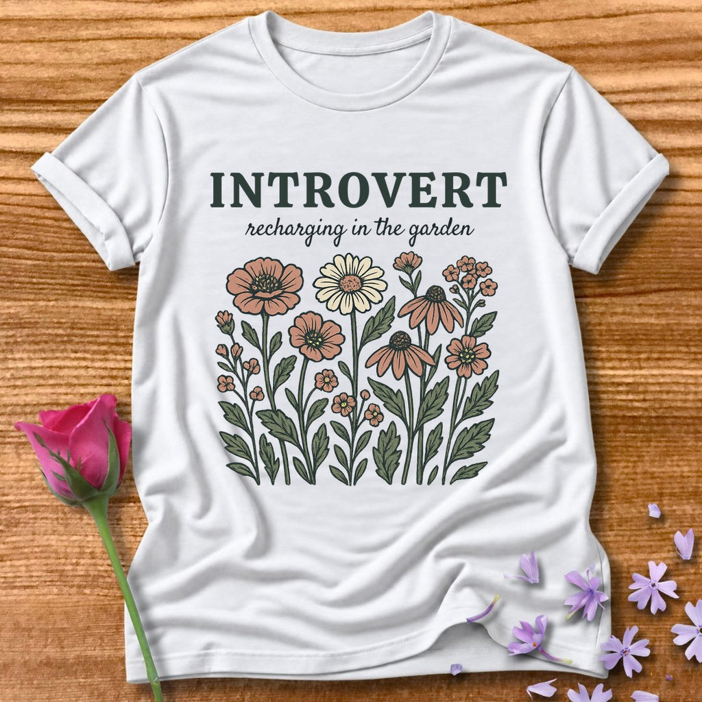 Introvert T-Shirt for Women — Wildflower Botanical Graphic Tee in White