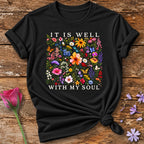 It Is Well With My Soul — Wildflower Meadow T-Shirt for Women in Black