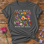 It Is Well With My Soul — Wildflower Meadow T-Shirt for Women in Charcoal