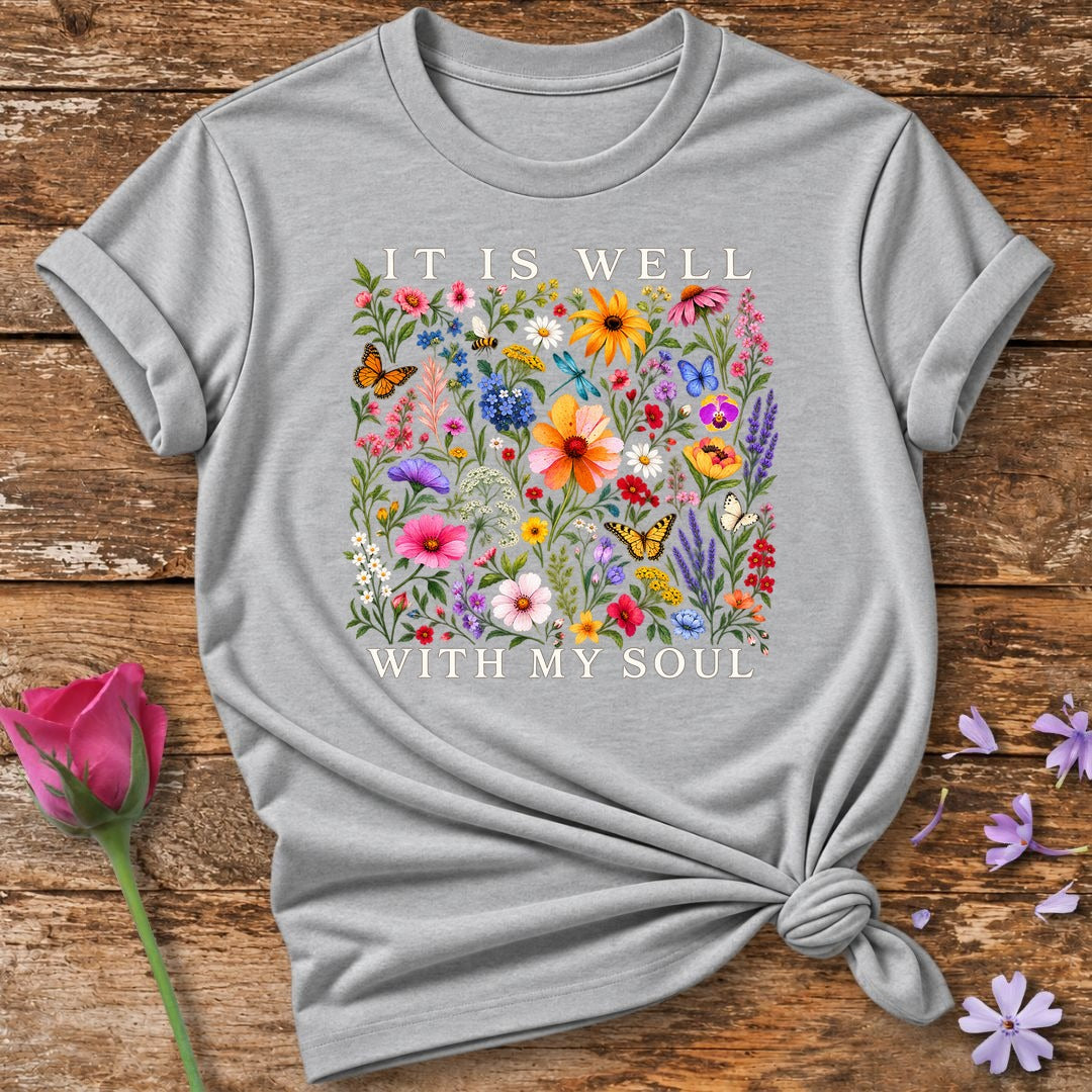 It Is Well With My Soul — Wildflower Meadow T-Shirt for Women in Sport Grey