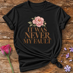 It Was Never My Fault — Watercolor Peony T-Shirt for Women in Black