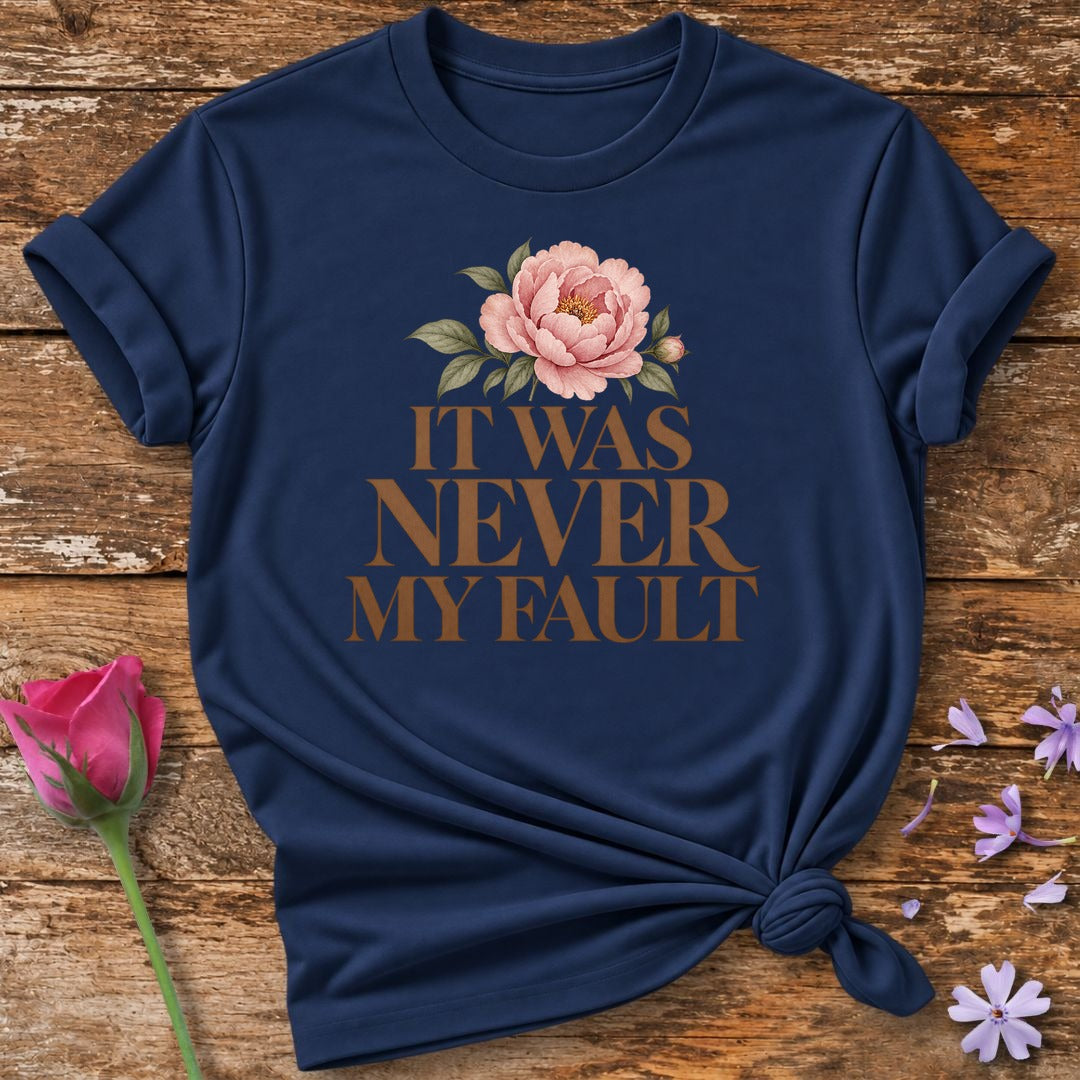 It Was Never My Fault — Watercolor Peony T-Shirt for Women in Navy
