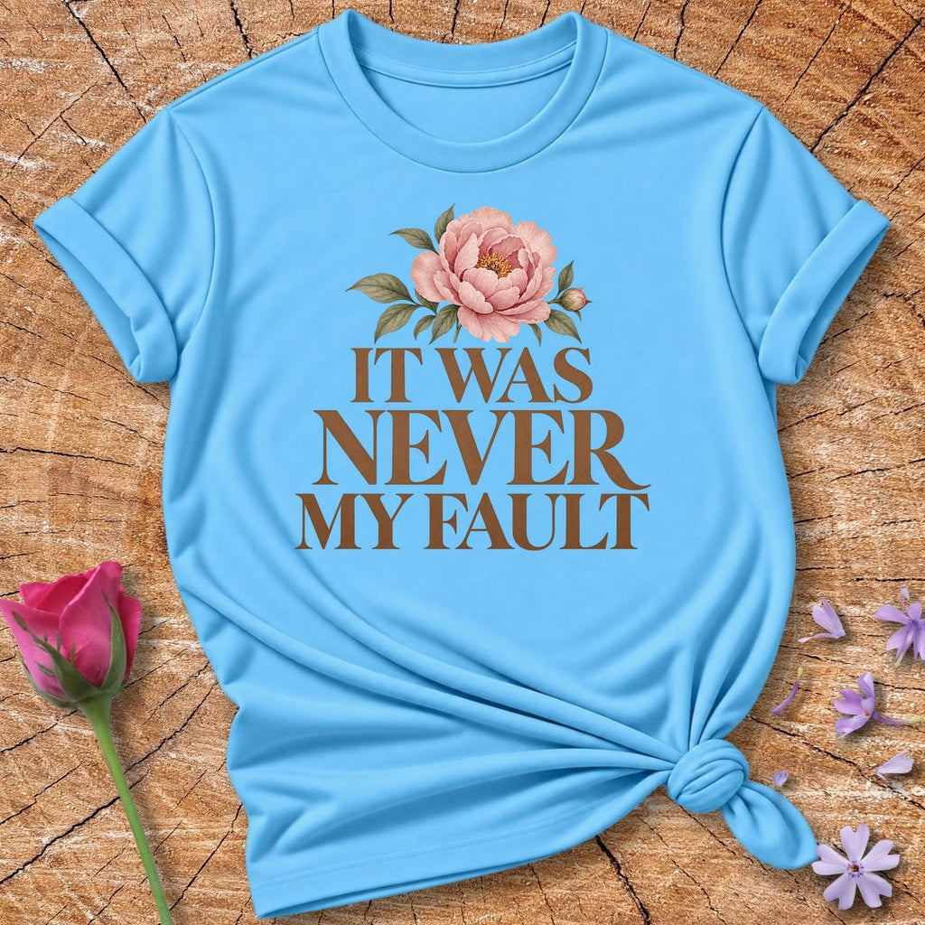 It Was Never My Fault — Watercolor Peony T-Shirt for Women in Sky