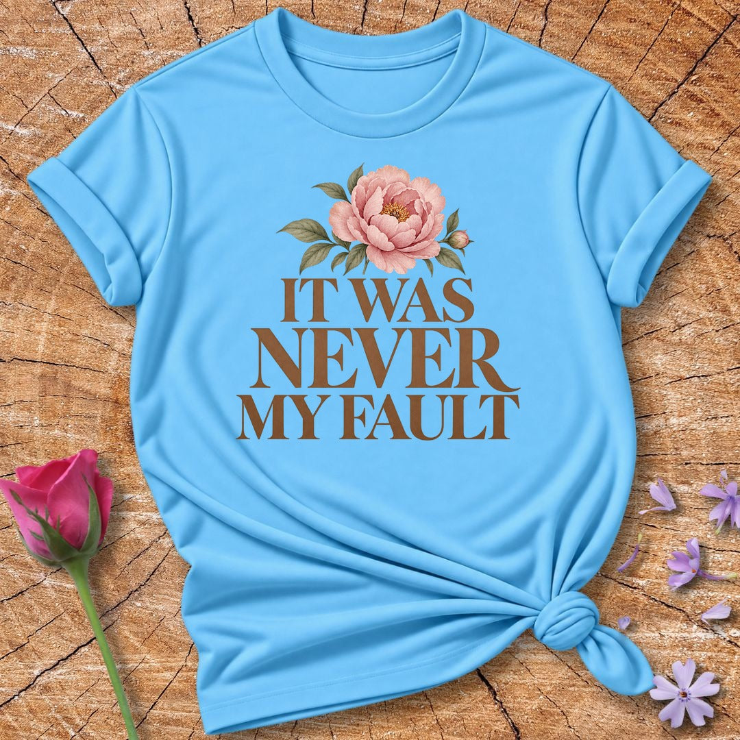 It Was Never My Fault — Watercolor Peony T-Shirt for Women in Sky