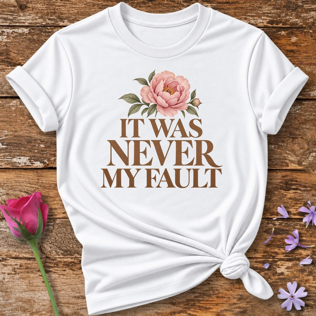 It Was Never My Fault — Watercolor Peony T-Shirt for Women in White