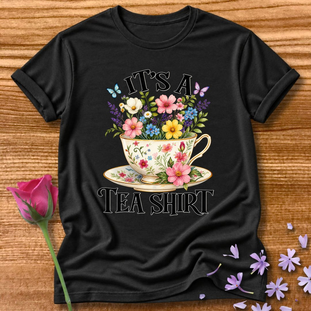 It's a Tea Shirt — Watercolor Floral Teacup T-Shirt for Women in Black