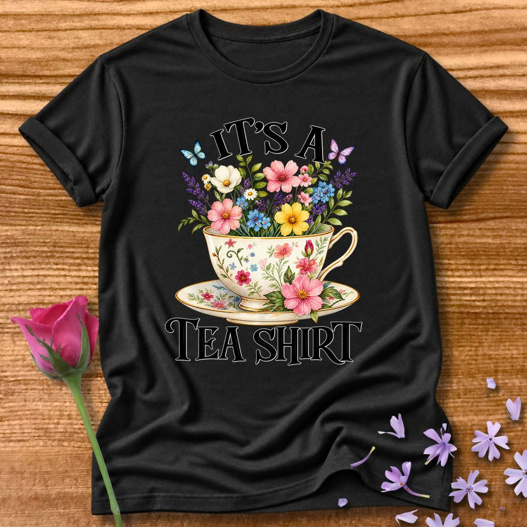 It's a Tea Shirt — Watercolor Floral Teacup T-Shirt for Women in Black