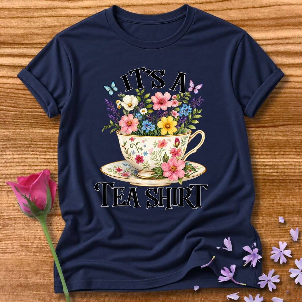 It's a Tea Shirt — Watercolor Floral Teacup T-Shirt for Women in Navy