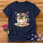 It's a Tea Shirt — Watercolor Floral Teacup T-Shirt for Women in Navy