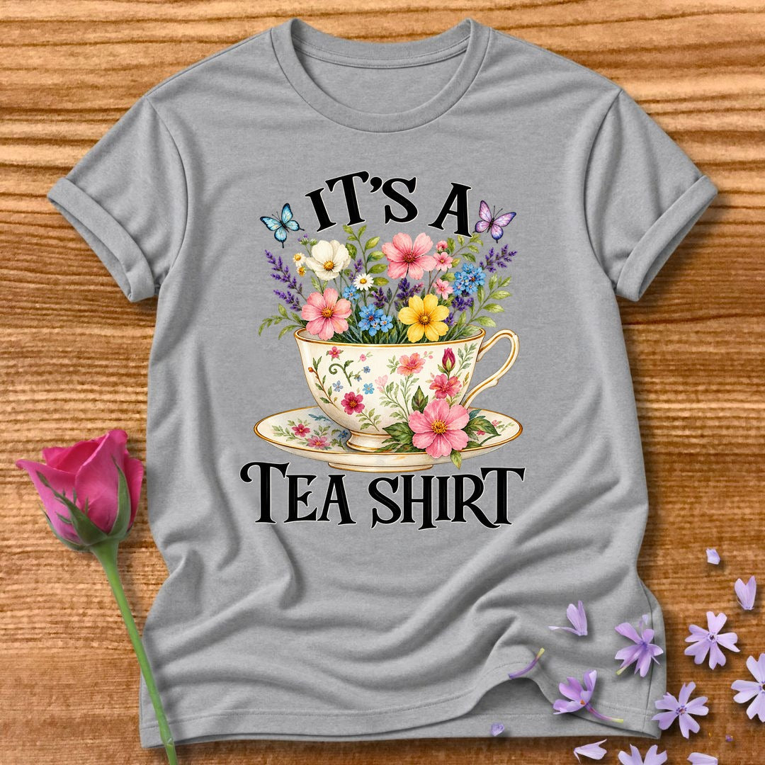It's a Tea Shirt — Watercolor Floral Teacup T-Shirt for Women in Sport Grey