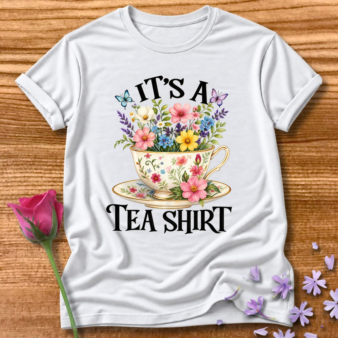 It's a Tea Shirt — Watercolor Floral Teacup T-Shirt for Women in White