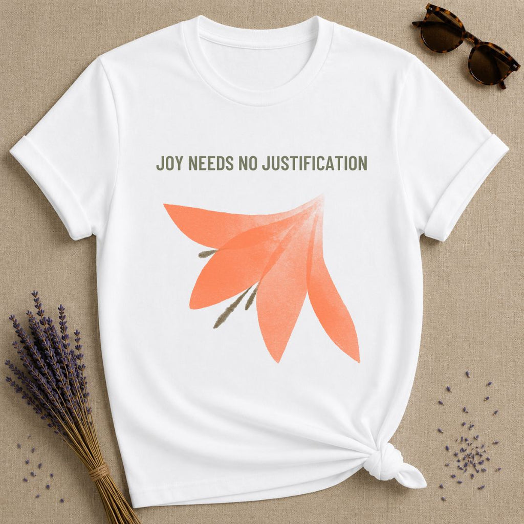 Joy Needs No Justification — Gold Floral T-Shirt