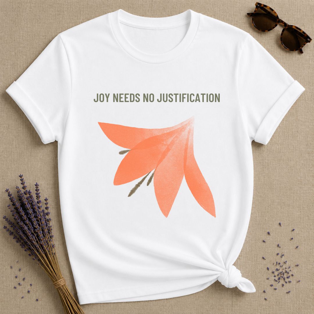 Joy Needs No Justification — Gold Floral T-Shirt