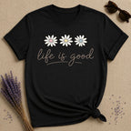 Life Is Good — Daisy Trio Script Typography T-Shirt for Women in Black
