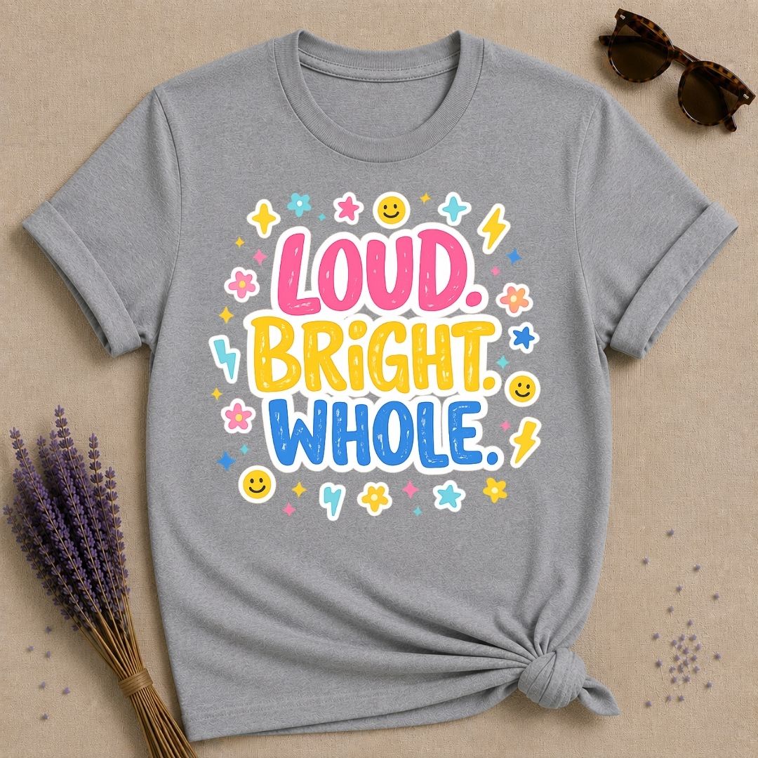 Loud Bright Whole — Groovy Y2K Sticker Pop T-Shirt for Women in Sport Grey