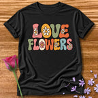 Love Flowers — Retro Groovy Daisy T-Shirt for Women in Black