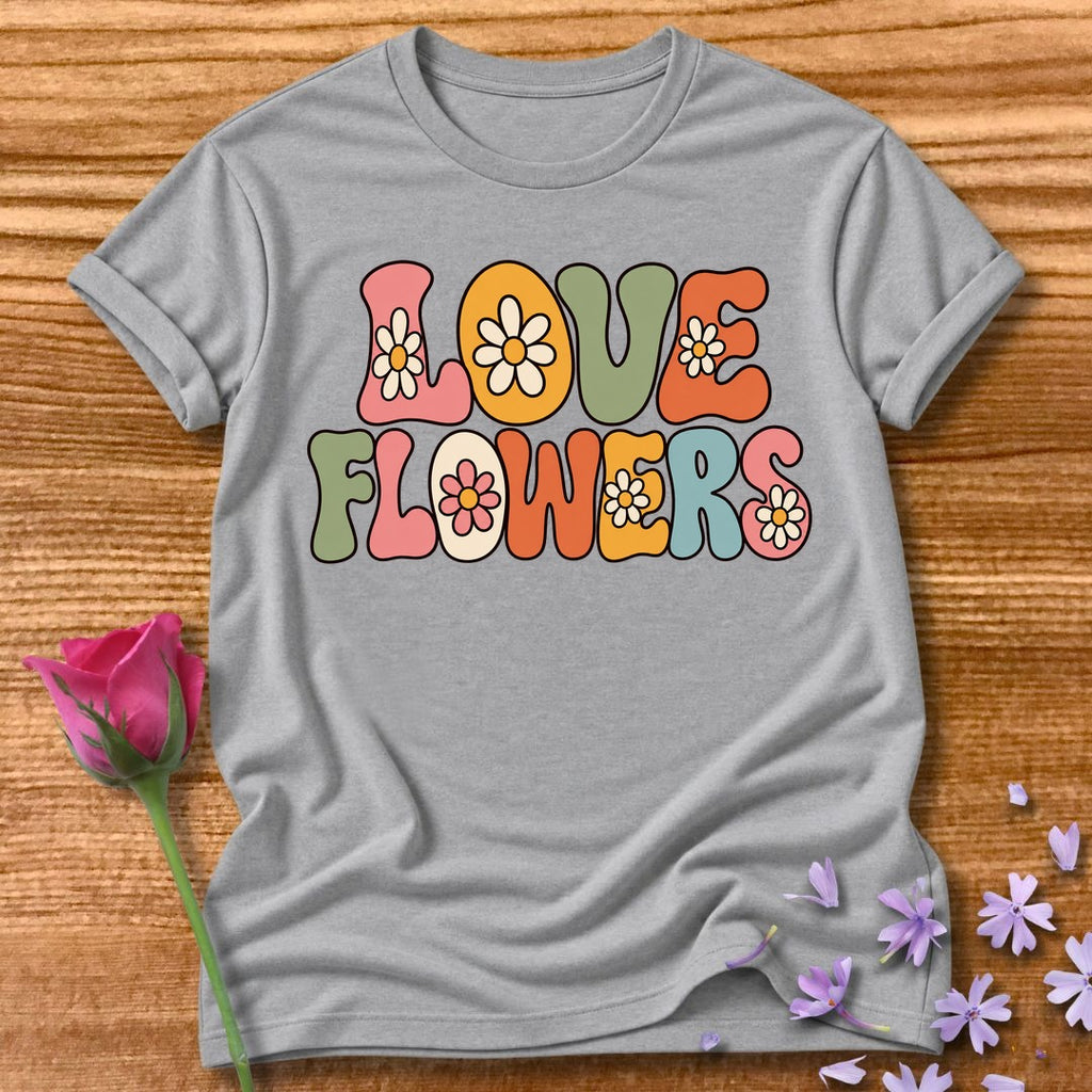 Love Flowers — Retro Groovy Daisy T-Shirt for Women in Sport Grey