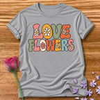 Love Flowers — Retro Groovy Daisy T-Shirt for Women in Sport Grey