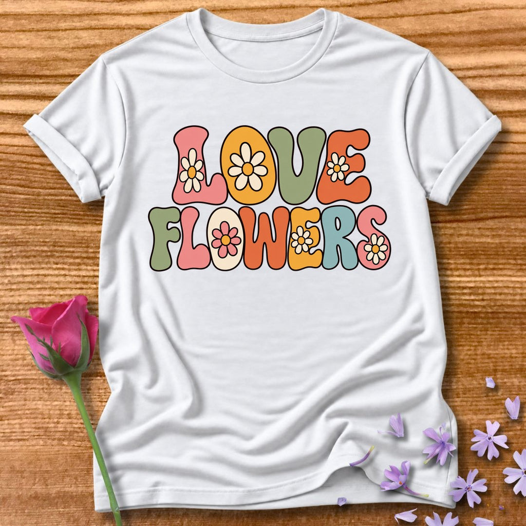 Love Flowers — Retro Groovy Daisy T-Shirt for Women in White