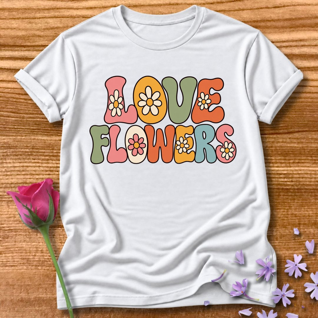 Love Flowers — Retro Groovy Daisy T-Shirt for Women in White