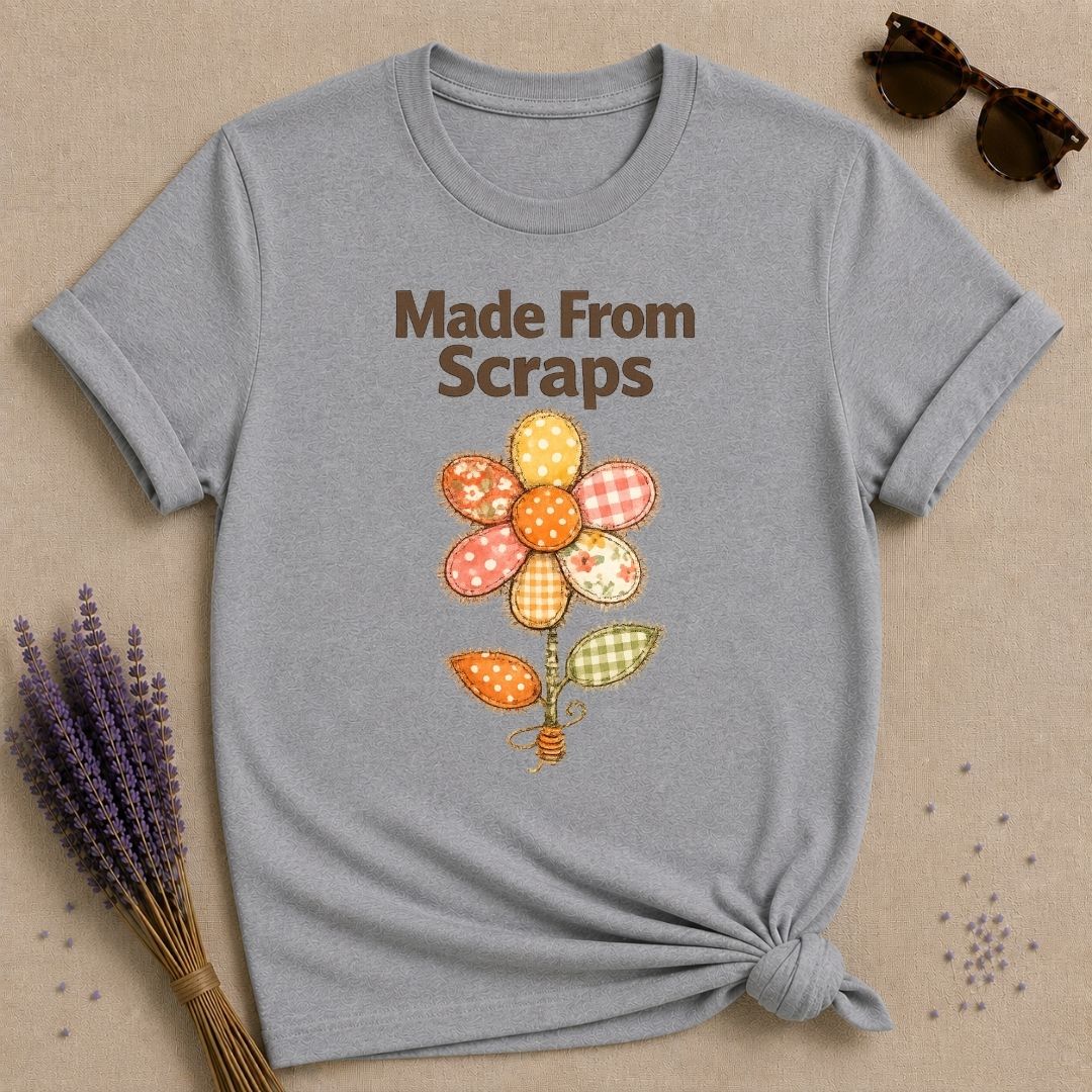Made From Scraps — Patchwork Daisy Botanical T-Shirt for Women in Sport Grey