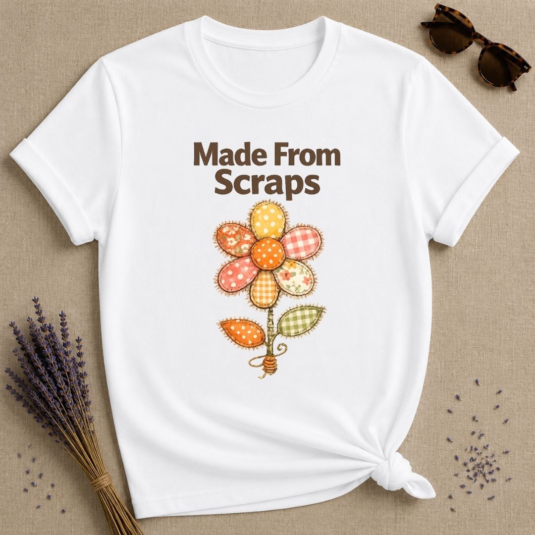 Made From Scraps — Patchwork Daisy Botanical T-Shirt for Women in White