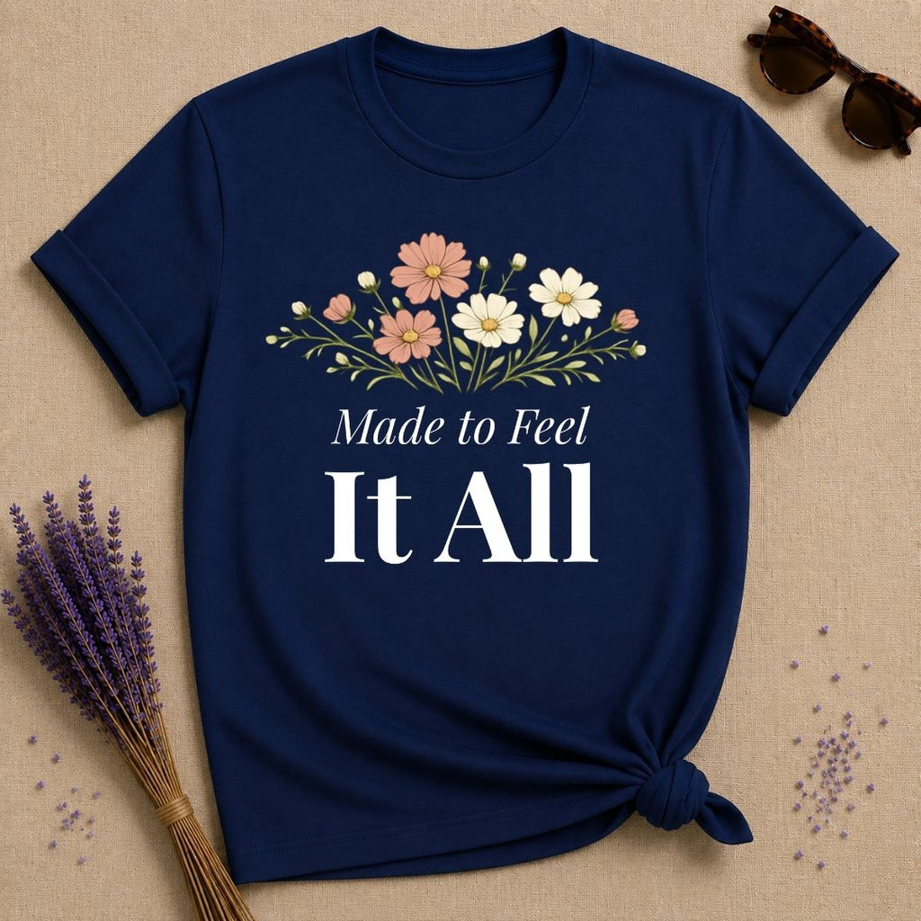 Made to Feel It All — Wildflower Botanical Empath T-Shirt for Women in Navy