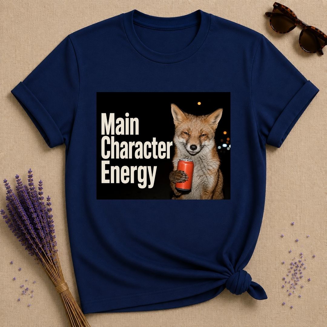 Main Character Energy — Photorealistic Fox Graphic T-Shirt for Women in Navy