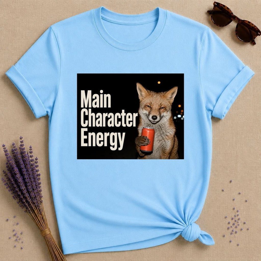 Main Character Energy — Photorealistic Fox Graphic T-Shirt for Women in Sky
