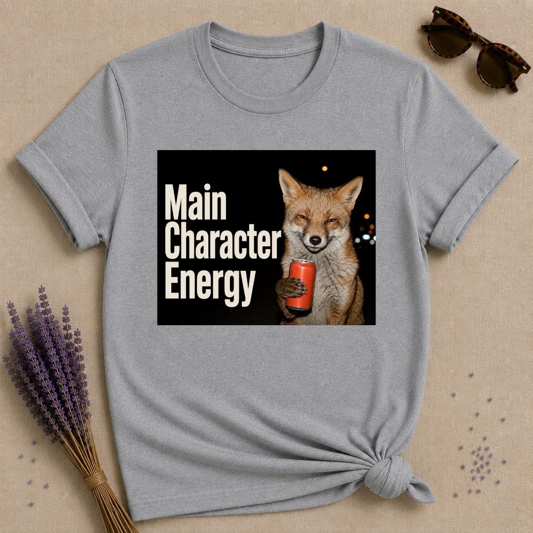 Main Character Energy — Photorealistic Fox Graphic T-Shirt for Women in Sport Grey