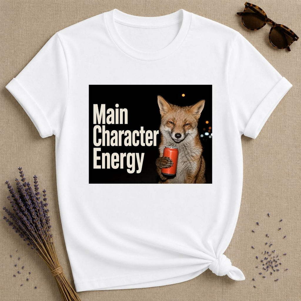Main Character Energy — Photorealistic Fox Graphic T-Shirt for Women in White