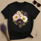 Mixed Anemone Bouquet — Botanical Illustration Graphic T-Shirt for Women in Black