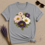 Mixed Anemone Bouquet — Botanical Illustration Graphic T-Shirt for Women in Sport Grey